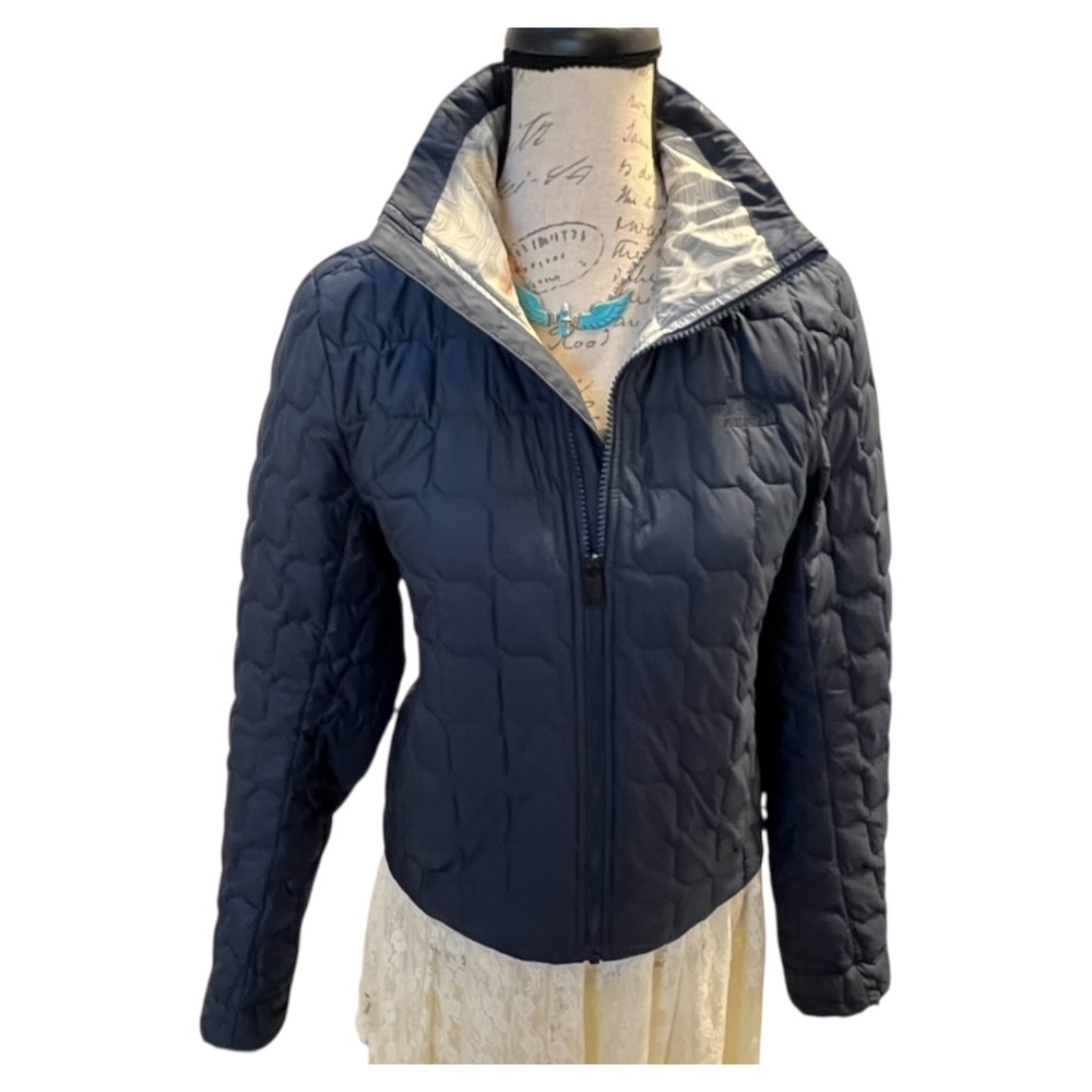NORTH FACE ThermoBall Insulated Crop Jacket Navy S Rounded Back Hem VEUC